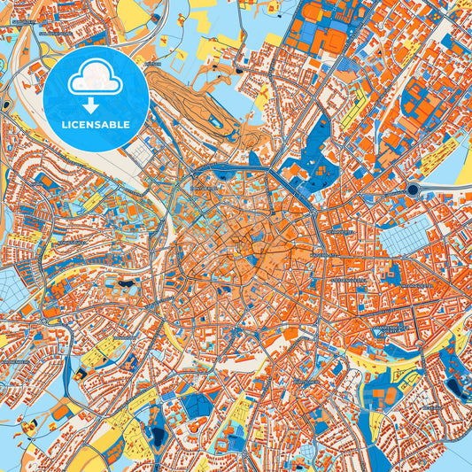 Colorful Aachen Street Map with Labels and Buildings