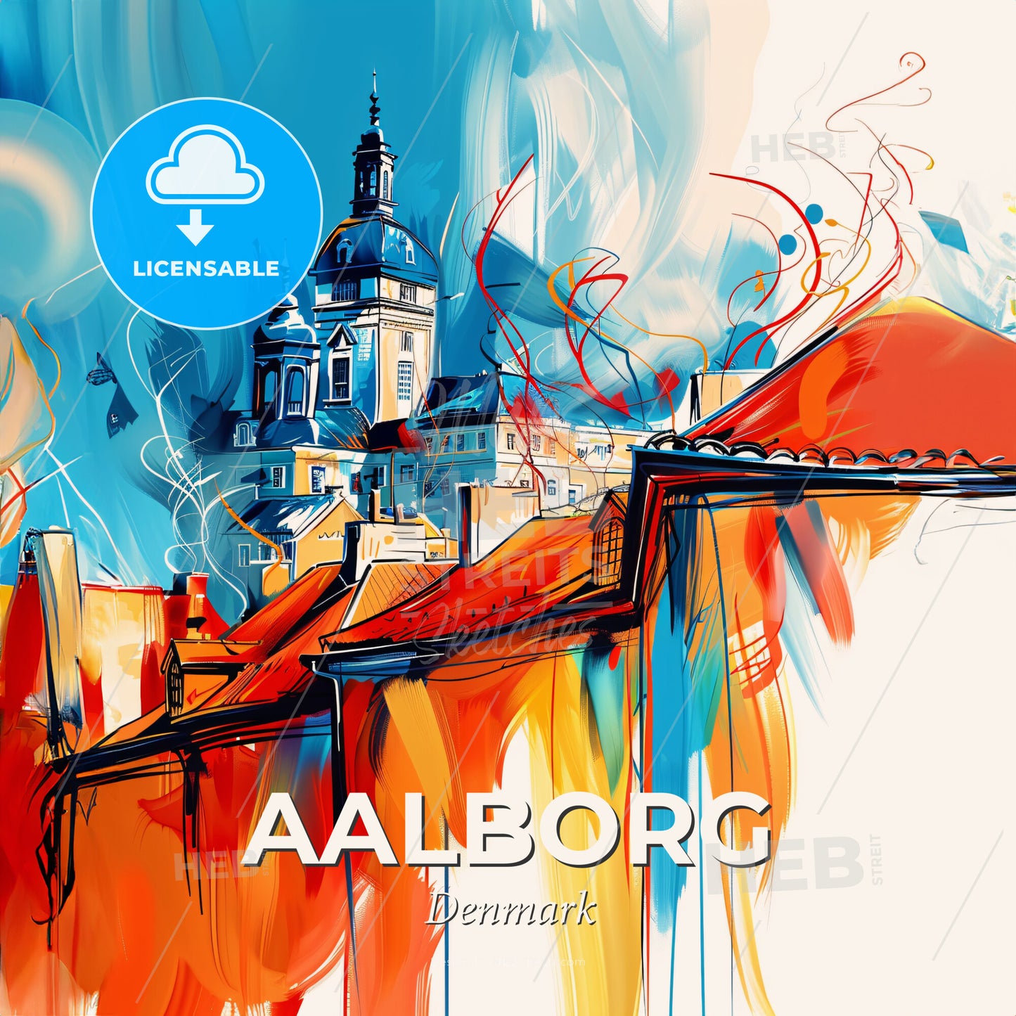 Vibrant Aalborg, Denmark - A Painting Of A City - Square format print template