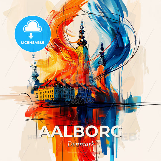 Vibrant Aalborg, Denmark - A Painting Of A Building With A Fire - Square format print template