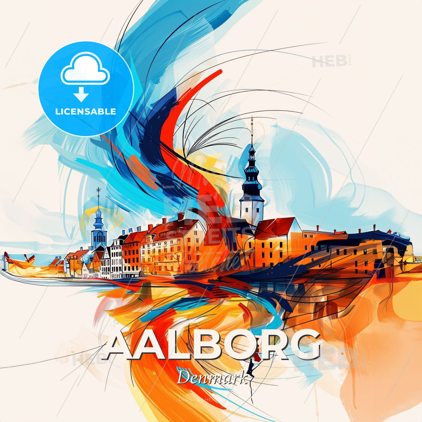 Vibrant Aalborg, Denmark - A Colorful Painting Of A City - Square format print template