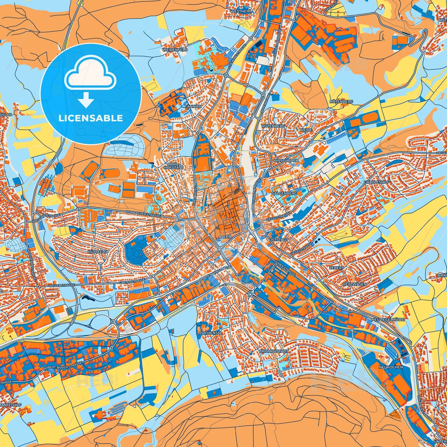 Colorful Aalen Street Map with Labels and Buildings