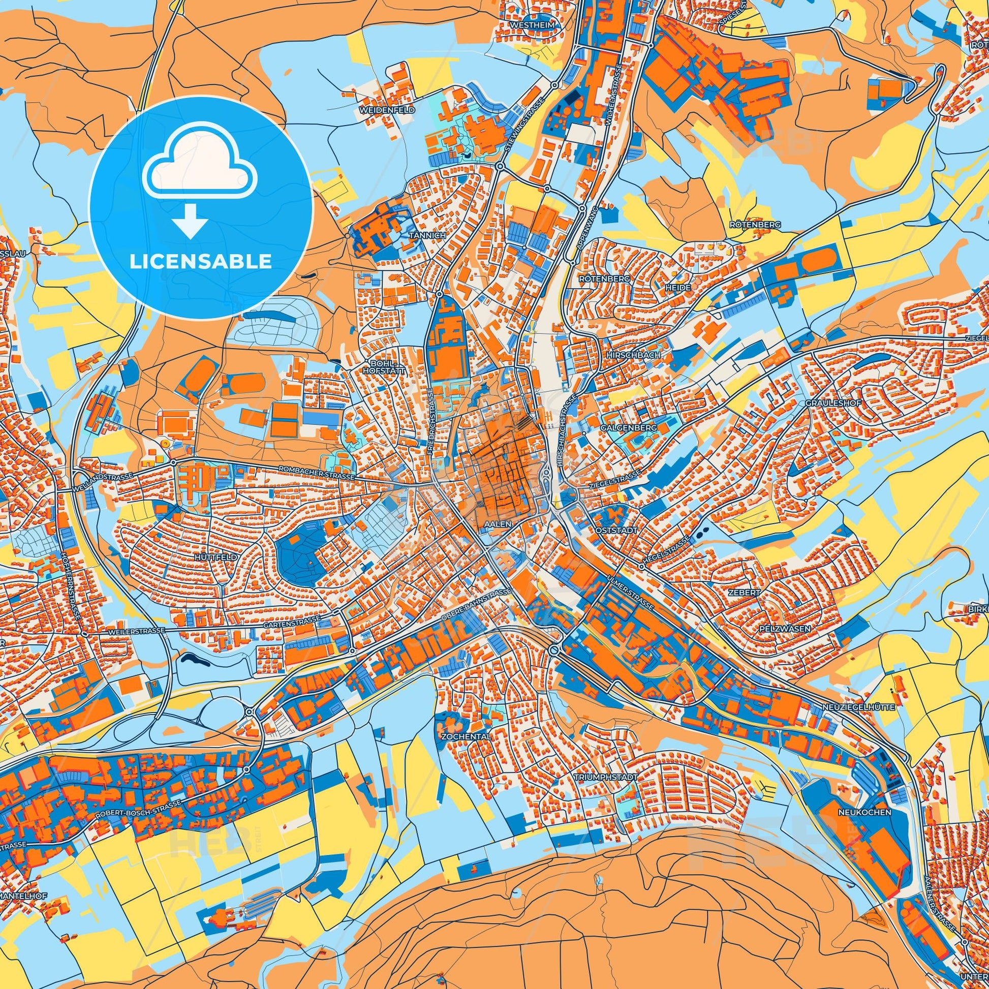 Colorful Aalen Street Map with Labels and Buildings