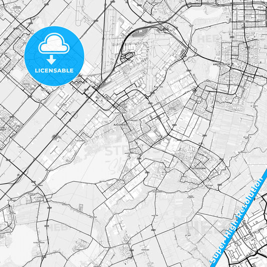 Aalsmeer, Netherlands light map with streetnames, citynames and districts