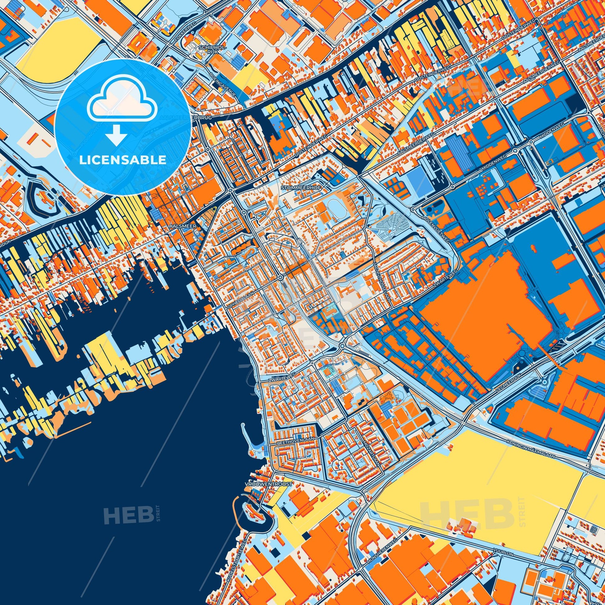Colorful Aalsmeer Street Map with Labels and Buildings