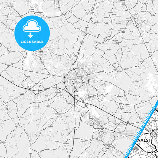 Aalst, Belgium light map with streetnames, citynames and districts