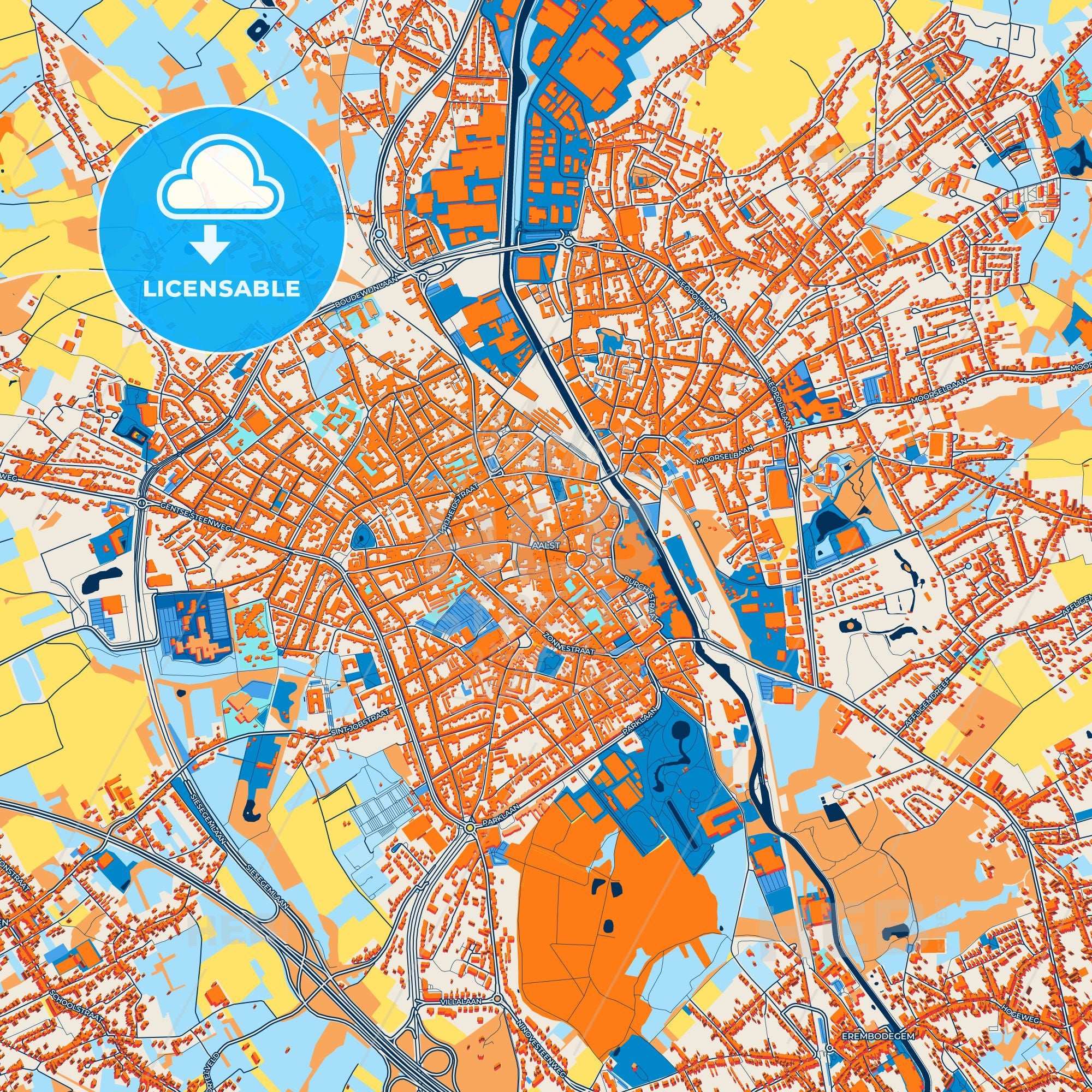 Colorful Aalst Street Map With Labels And Buildings – HEBSTREITS