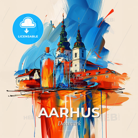 Vibrant Aarhus, Denmark - A Painting Of A Building With A Colorful Background - Square format print template