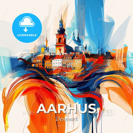 Vibrant Aarhus, Denmark - A Painting Of A City - Square format print template