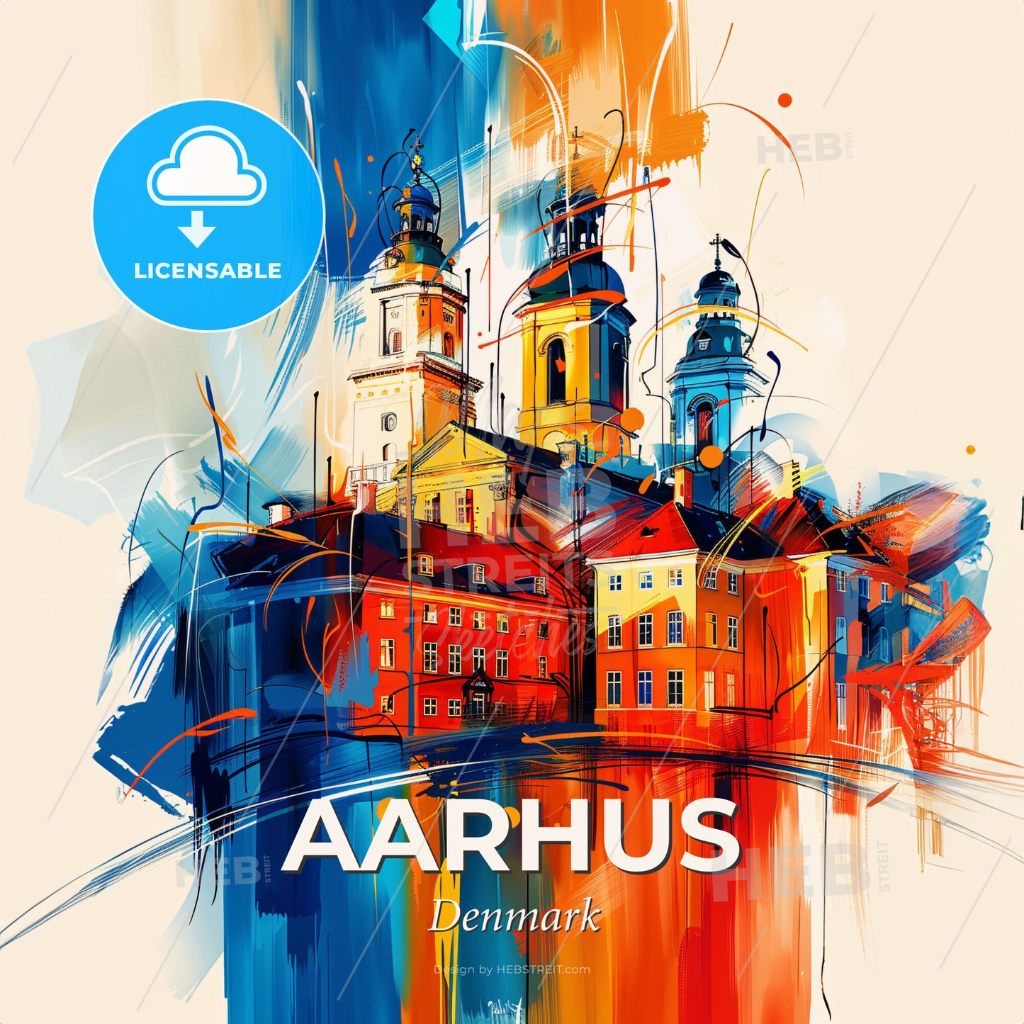 Vibrant Aarhus, Denmark - A Painting Of A Building - Square format print template