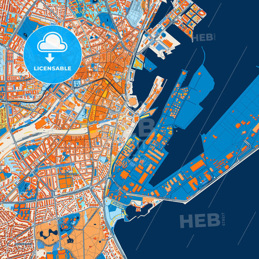 Colorful Aarhus Street Map with Labels and Buildings