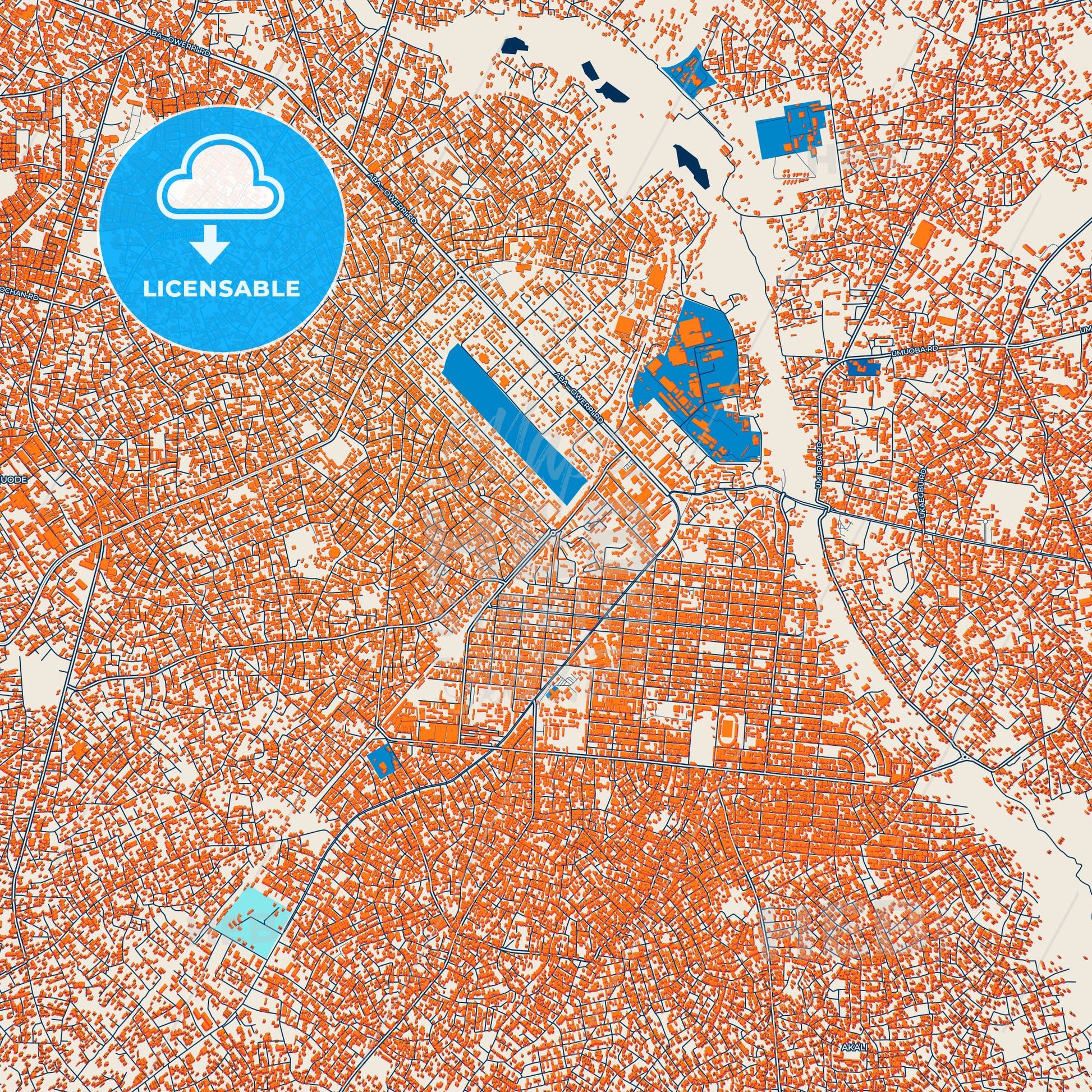 Colorful Aba Street Map with Labels and Buildings