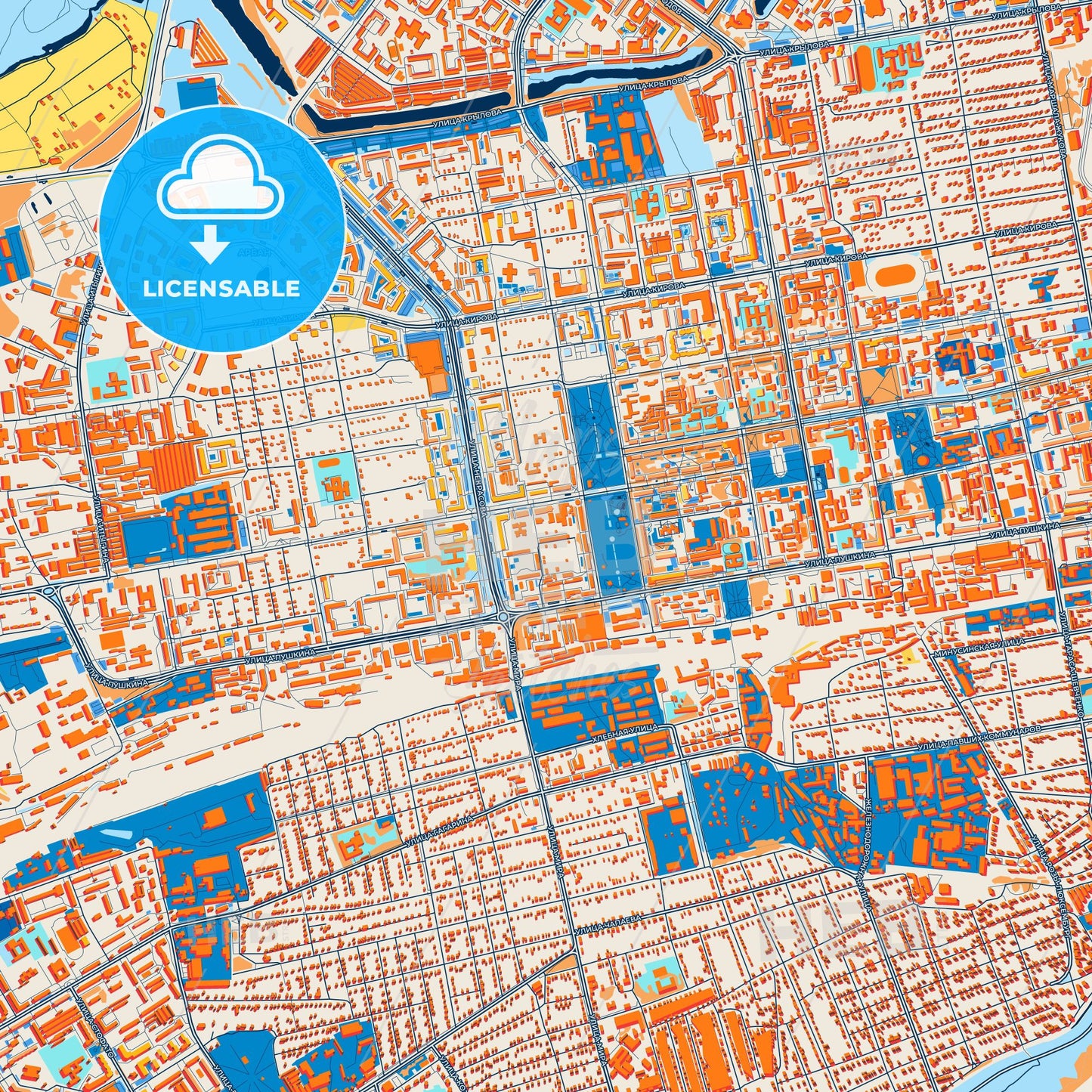 Colorful Abakan Street Map with Labels and Buildings