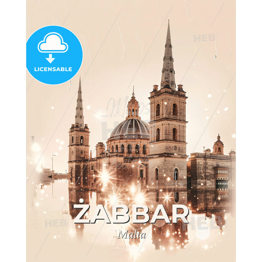 Zabbar City Walls Vintage Skyline Art Print - A building with towers and a dome on top - Square format print template