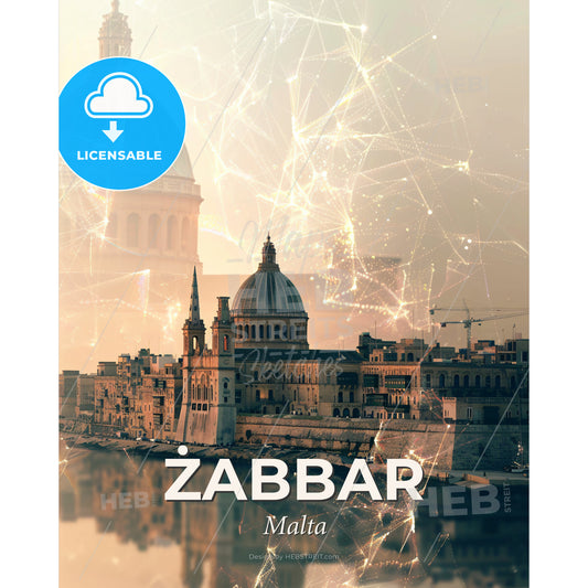 Zabbar City Skyline Double Exposure Composite Art - A city with a river and a building with a dome and a dome - Square format print template