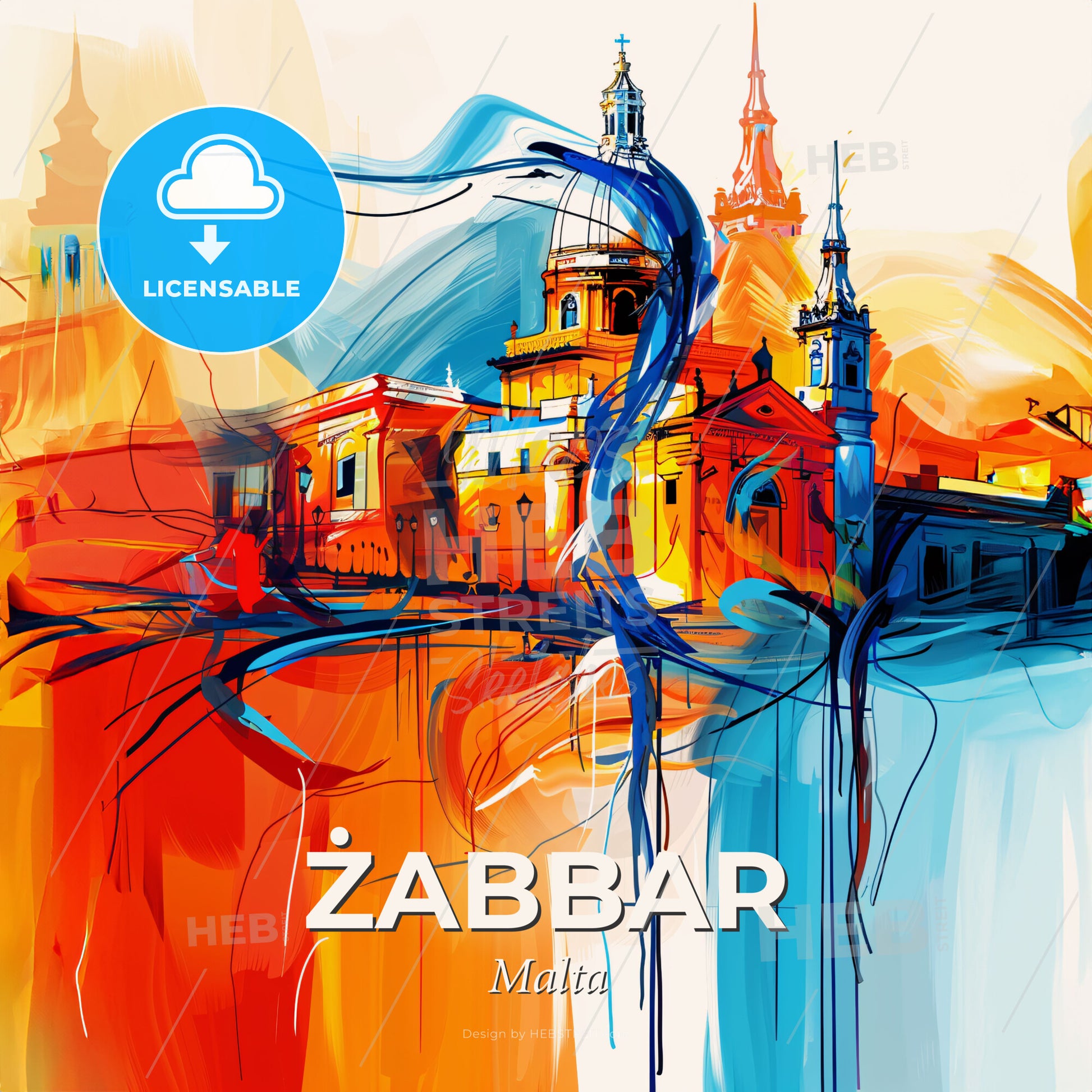 Vibrant  Żabbar, Malta - A Painting Of A Building - Square format print template