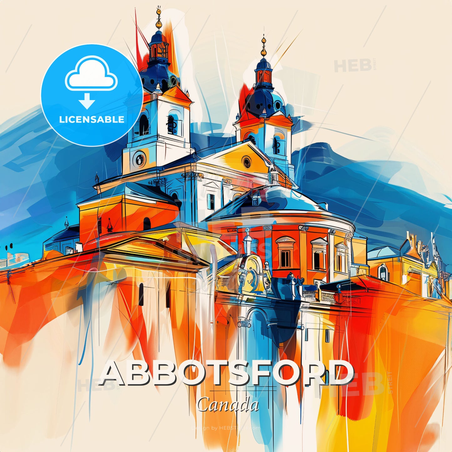 Vibrant Abbotsford, Canada - A Painting Of A Building - Square format print template