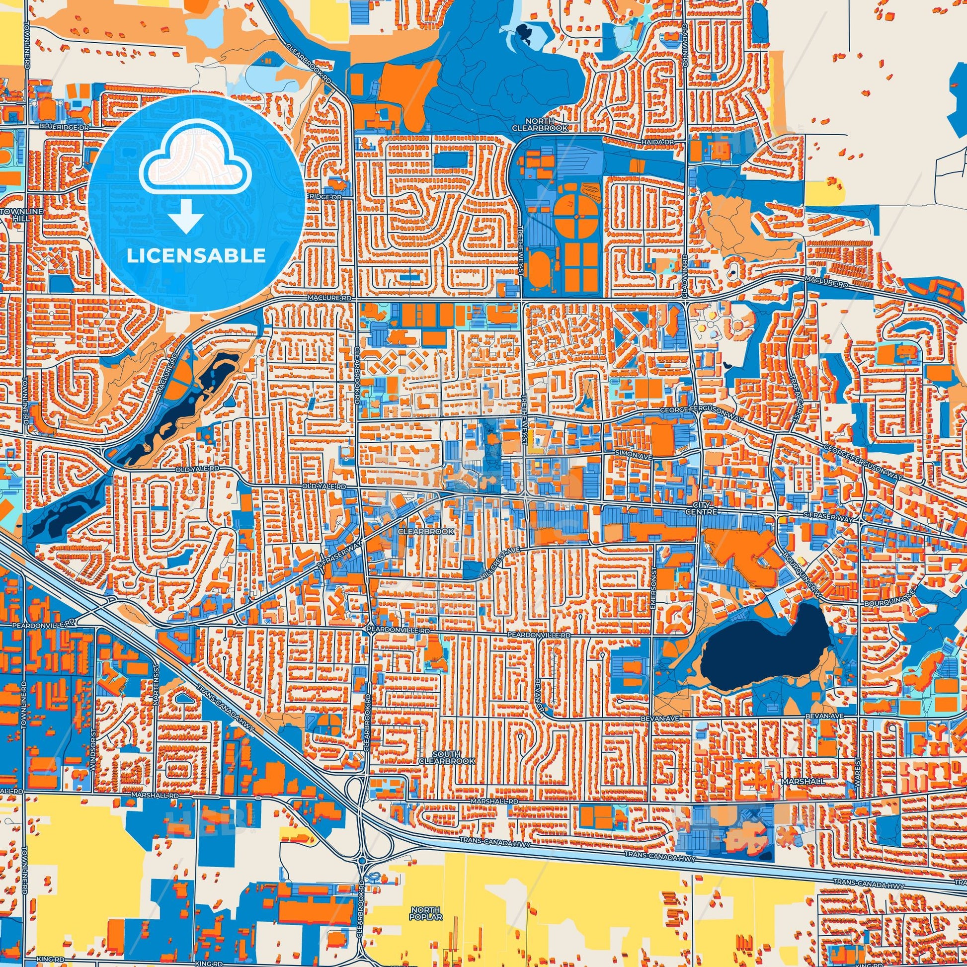 Colorful Abbotsford Street Map with Labels and Buildings