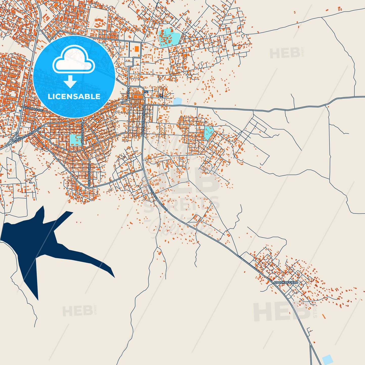 Colorful Abengourou Street Map with Labels and Buildings