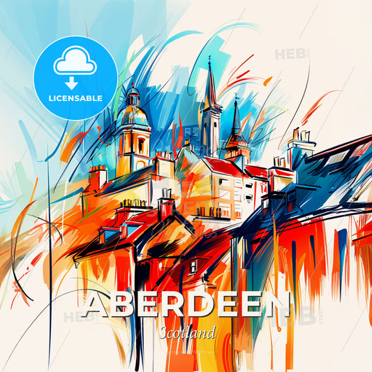 Vibrant Aberdeen, Scotland - A Painting Of A City - Square format print template