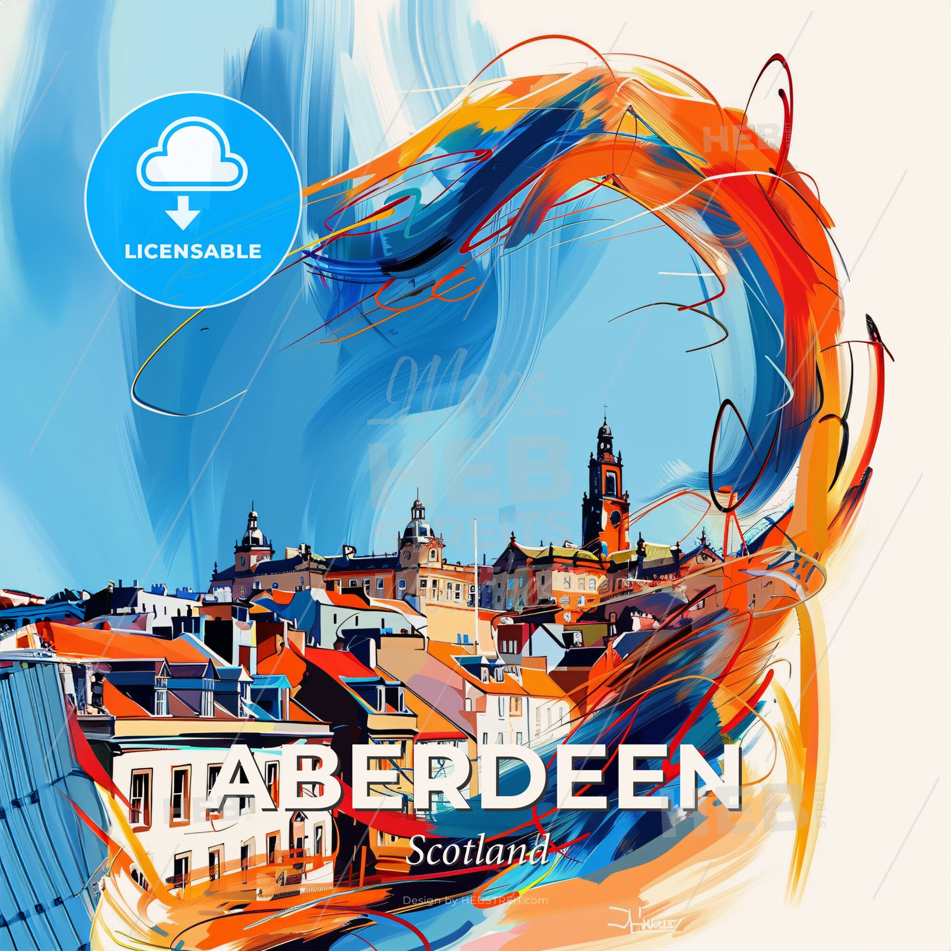 Vibrant Aberdeen, Scotland - A Colorful Painting Of A City - Square format print template