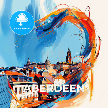 Vibrant Aberdeen, Scotland - A Colorful Painting Of A City - Square format print template