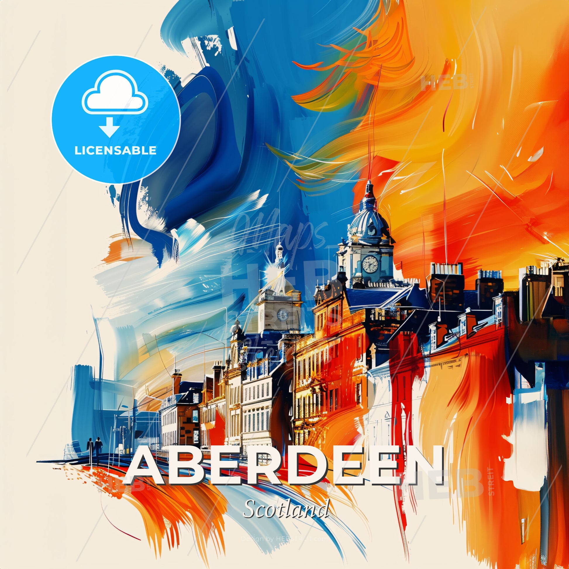 Vibrant Aberdeen, Scotland - A Painting Of A City - Square format print template