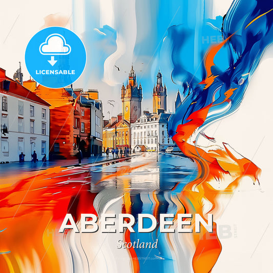 Vibrant Aberdeen, Scotland - A Colorful Painting Of Buildings And A Street - Square format print template