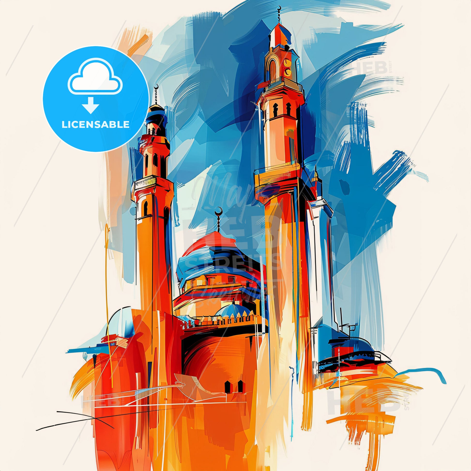 Vibrant Abha, Saudi Arabia - A Painting Of A Building With Towers