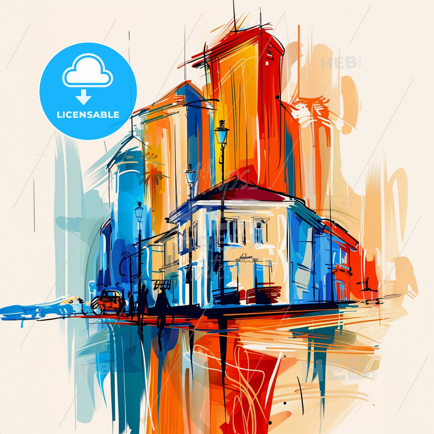 Vibrant Abidjan, Ivory Coast - A Painting Of Buildings And A Street