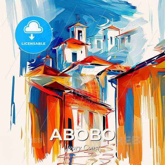 Vibrant Abobo, Ivory Coast - A Painting Of Buildings And A Road - Square format print template