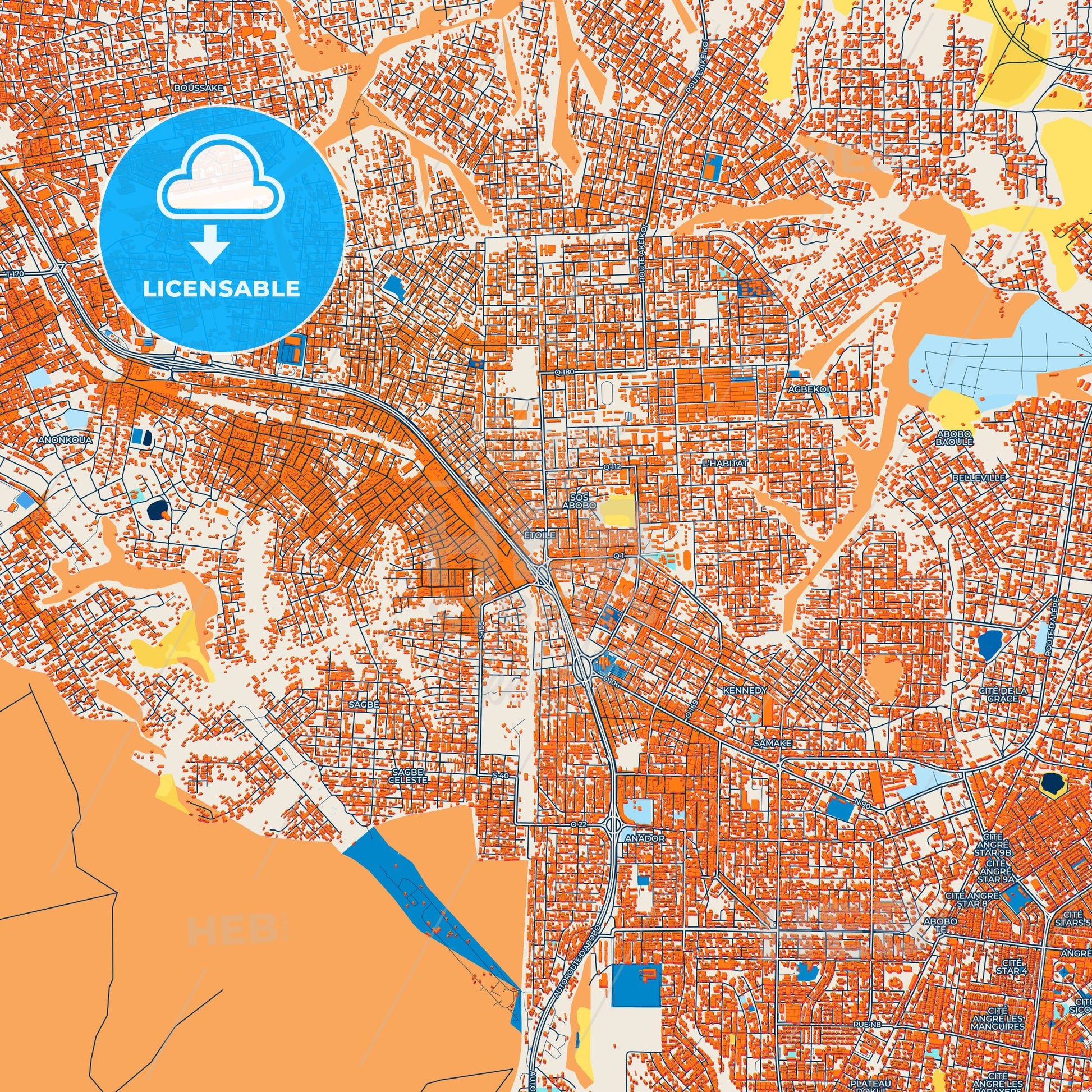 Colorful Abobo Street Map with Labels and Buildings