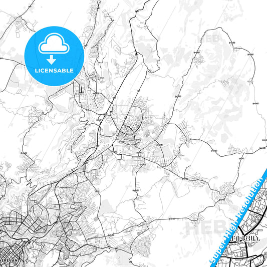 Abovyan, Armenia light map with streetnames, citynames and districts