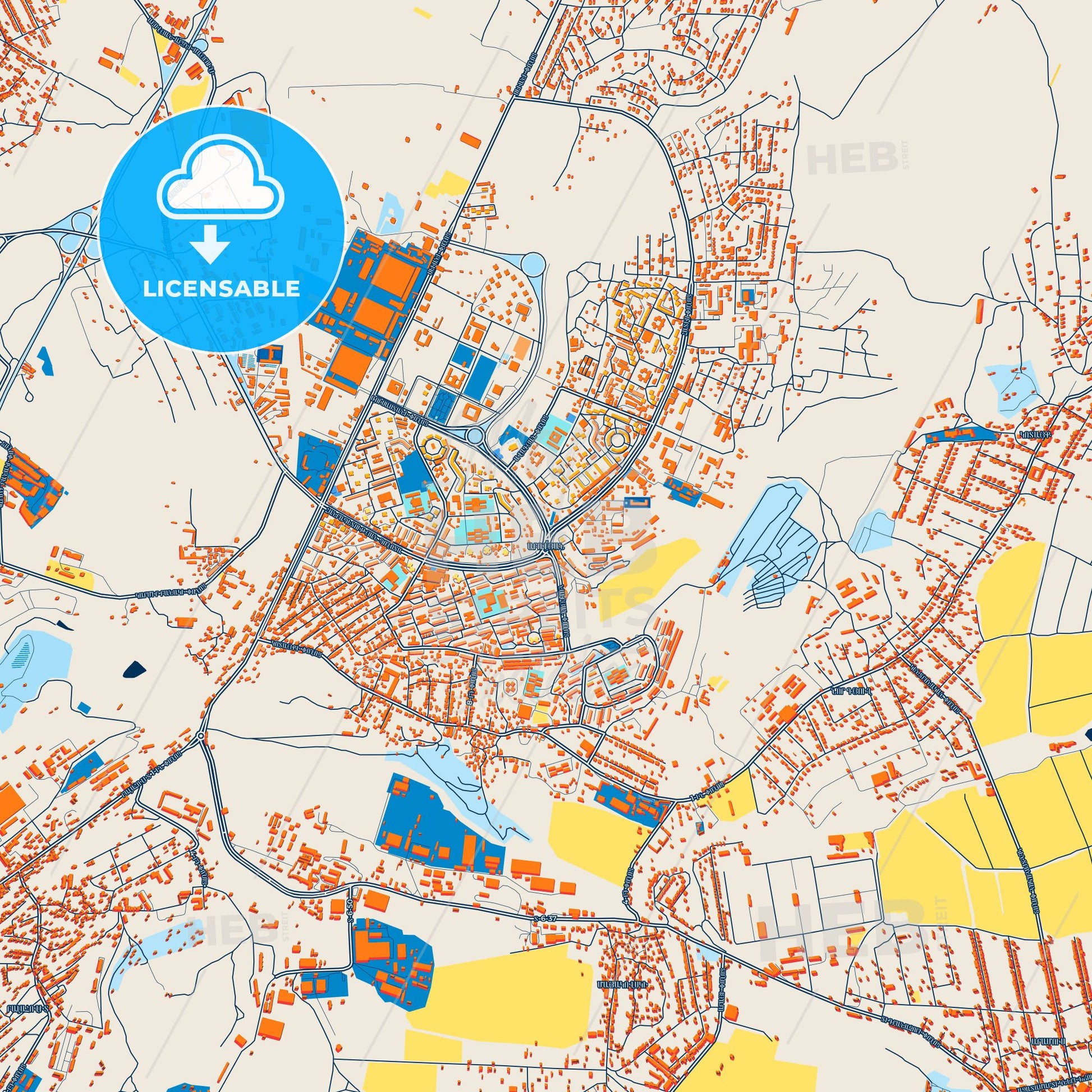 Colorful Abovyan Street Map with Labels and Buildings