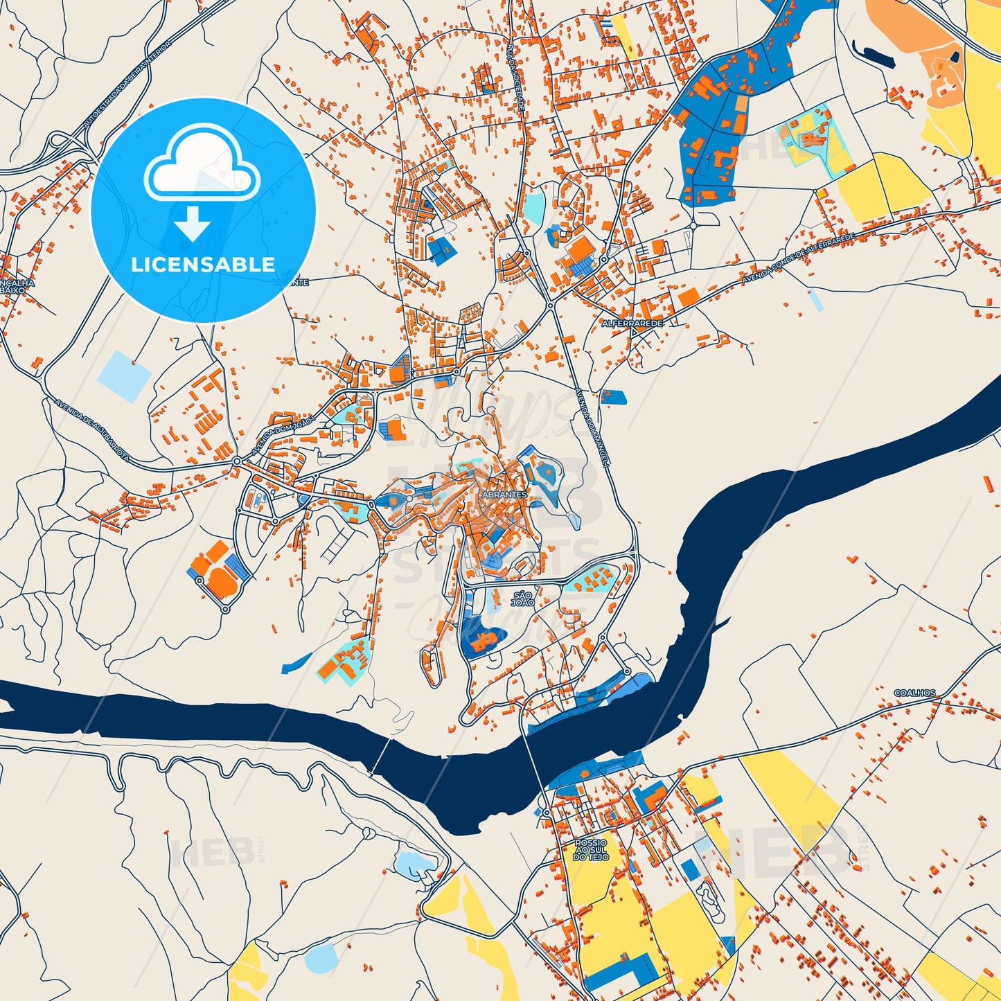Colorful Abrantes Street Map with Labels and Buildings