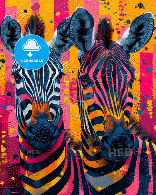 Abstract African Art Painting: Vibrant Zebra Motif on Pastel Savannah