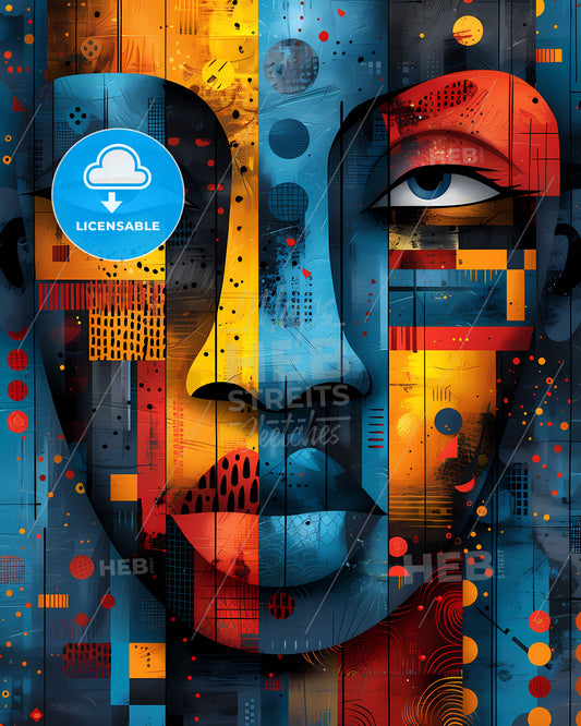 Vibrant Pastel Abstract African Art: Colorful Face with Modern Patterns, Urban Hues