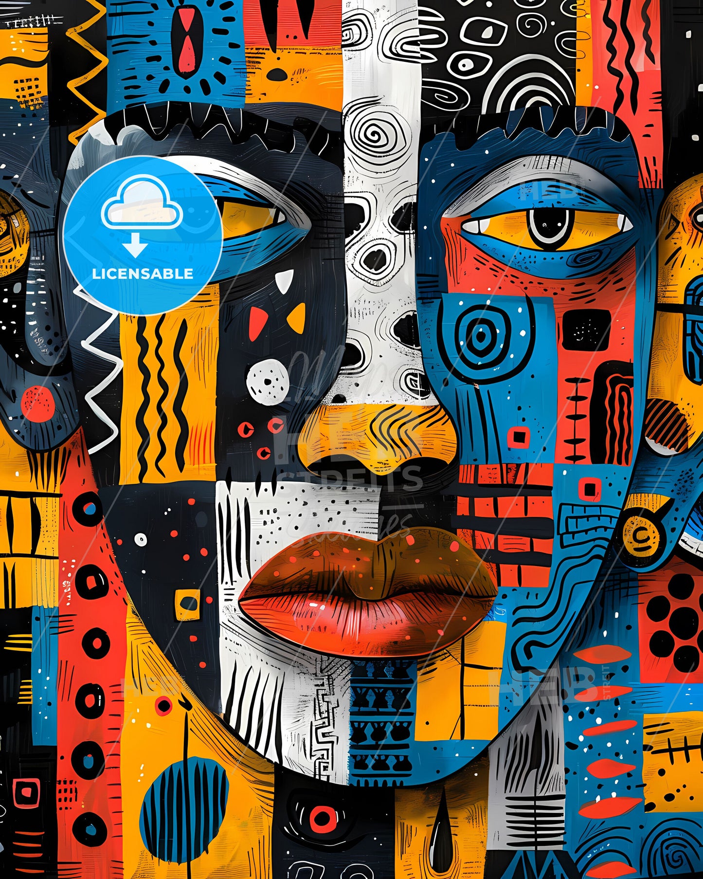 Vibrant Pastel African Abstract Art: Modern African Patterns, Human Shapes, Face Painted with Colors