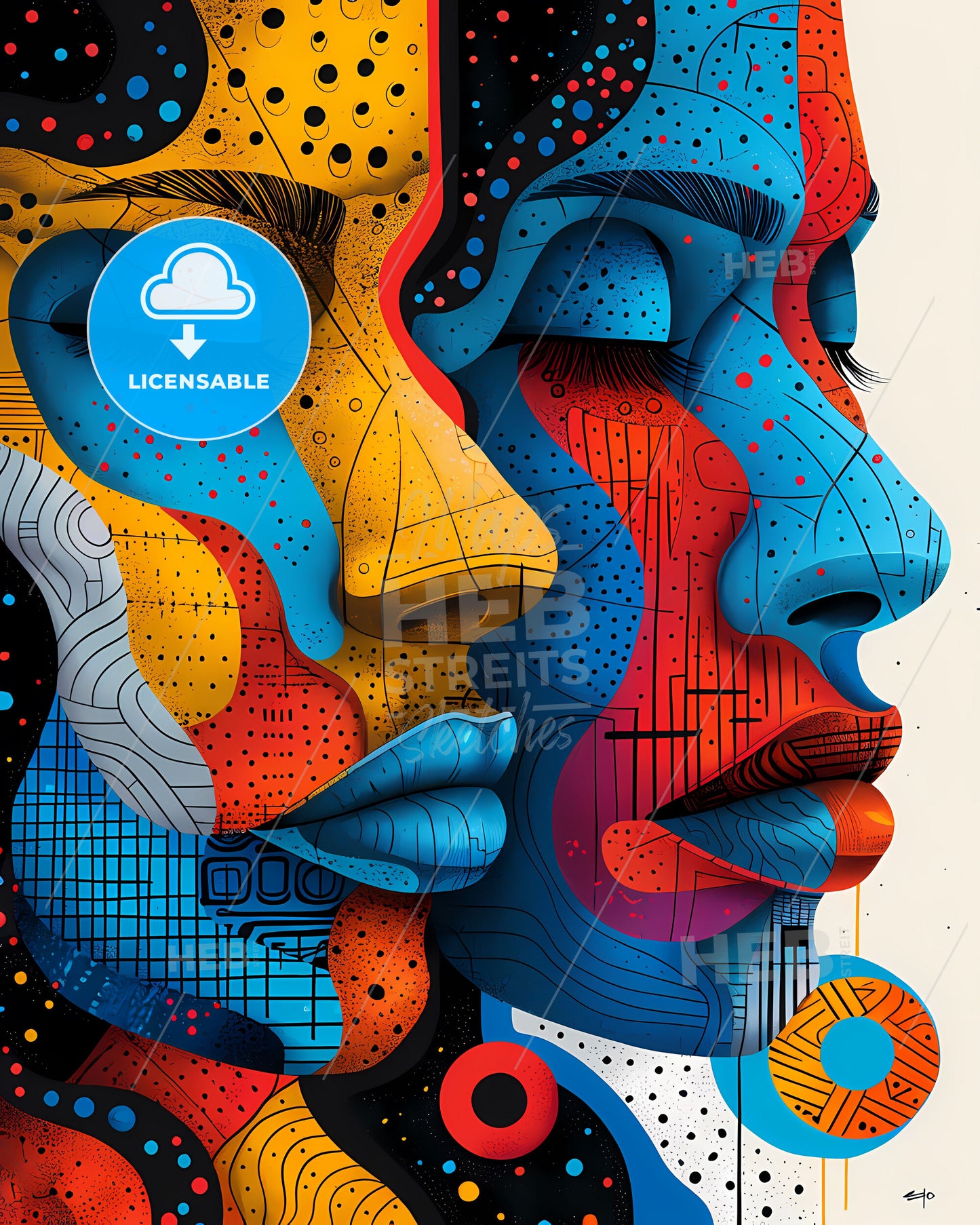 Abstract Art: Modern African Style with Patterns, Human Shapes, and Urban Vibes in Vibrant Pastel Colors - A Captivating Painting Image!