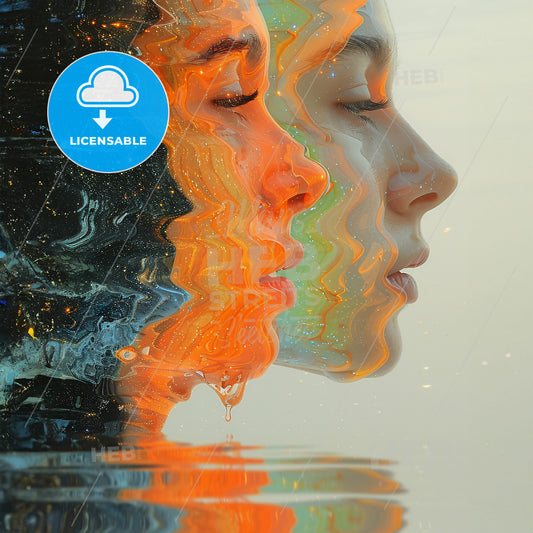 Abstract Art: Or Is It Just Upside Down? - A womans face with water splashing