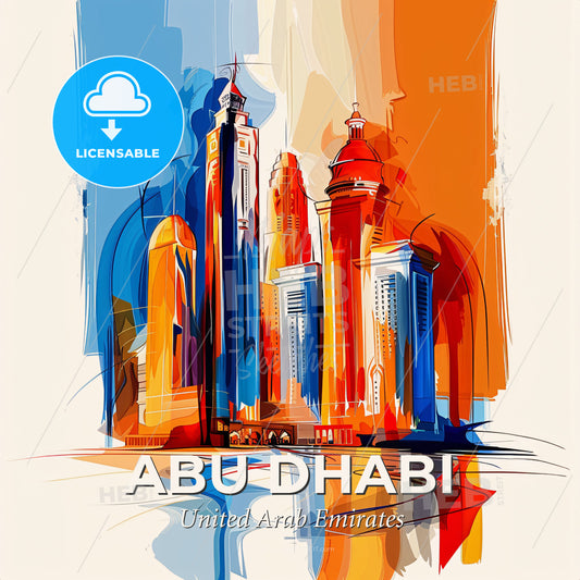 Vibrant Abu Dhabi  , United Arab Emirates - A Painting Of A City - Square format print template