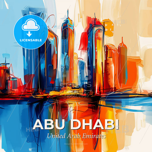 Vibrant Abu Dhabi  , United Arab Emirates - A Painting Of A City - Square format print template