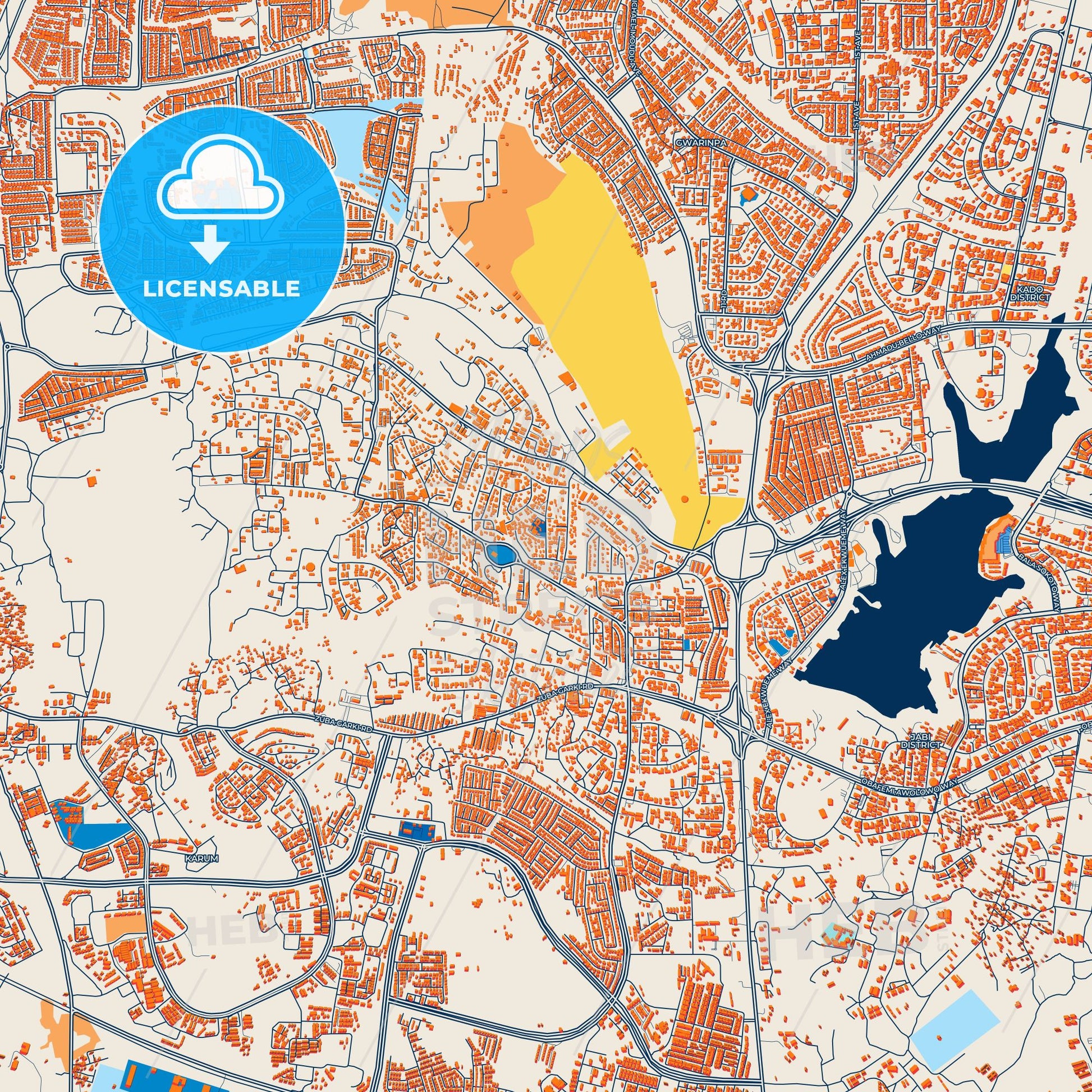 Colorful Abuja Street Map with Labels and Buildings