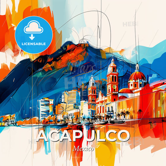 Vibrant Acapulco, Mexico - A Painting Of A City - Square format print template