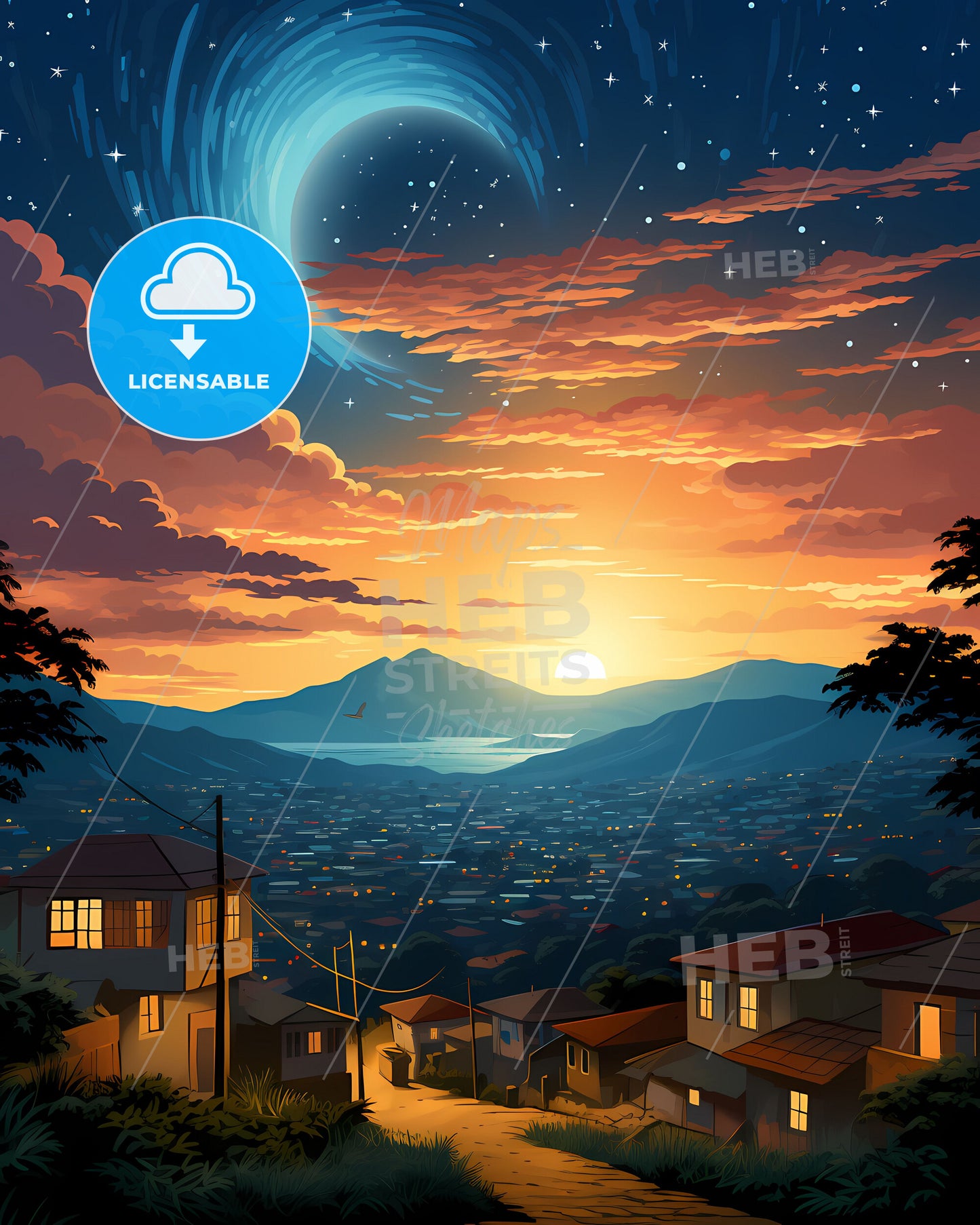 Accra Ghana Skyline Painting Sunset City Vibrant African Art