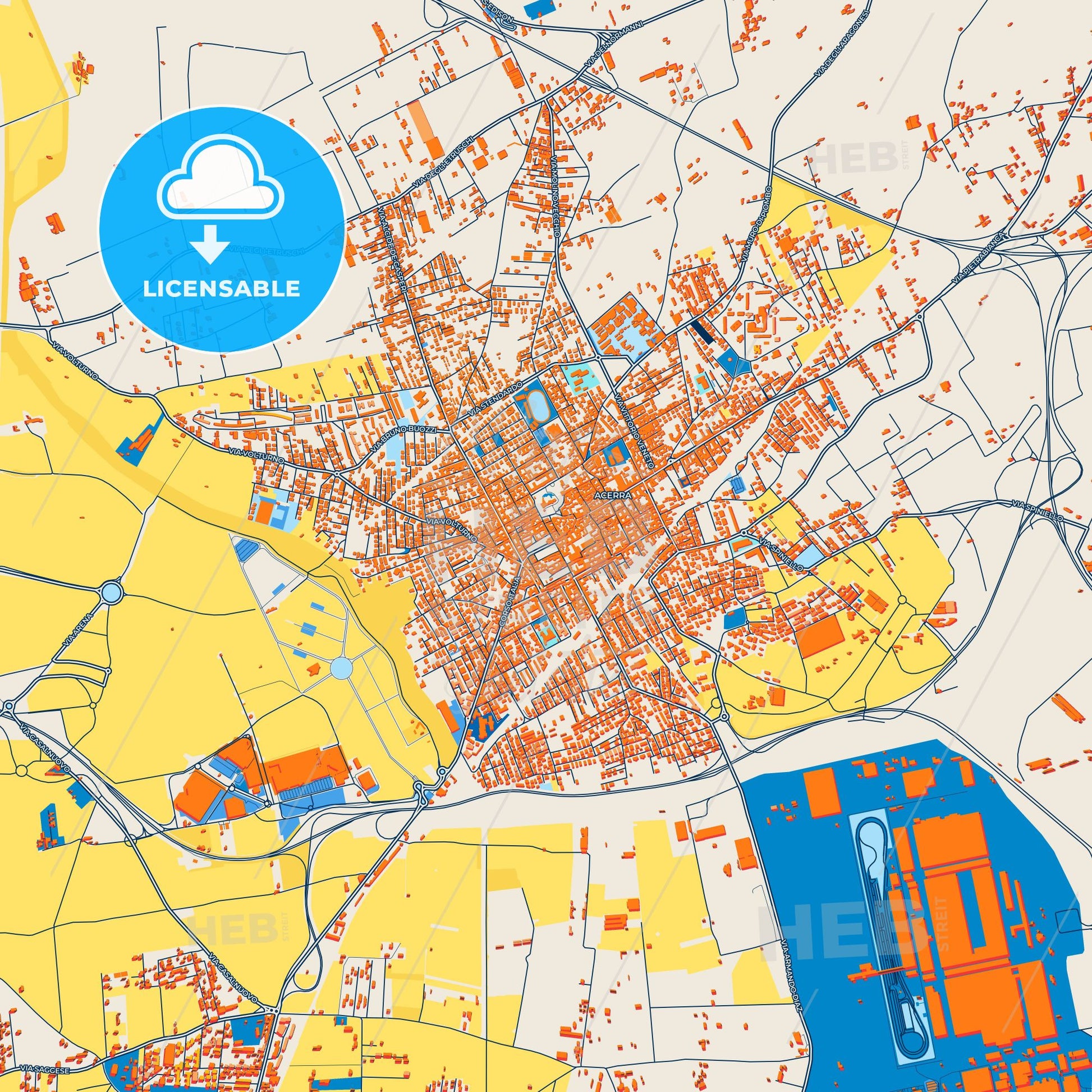 Colorful Acerra Street Map with Labels and Buildings
