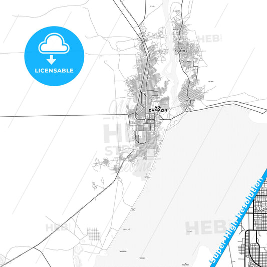 Ad-Damazin, Sudan light map with streetnames, citynames and districts