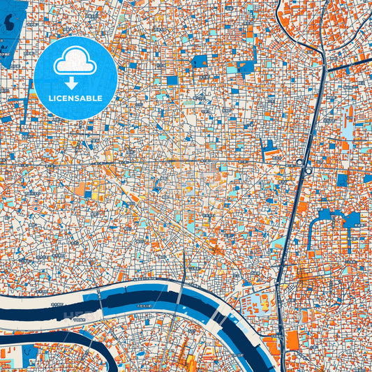 Colorful Adachi Street Map with Labels and Buildings