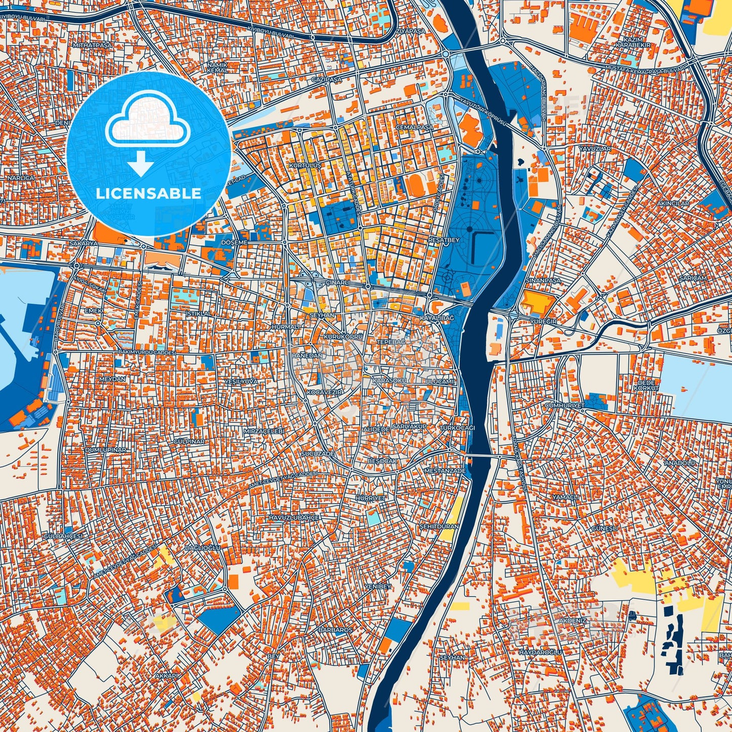 Colorful Adana Street Map with Labels and Buildings