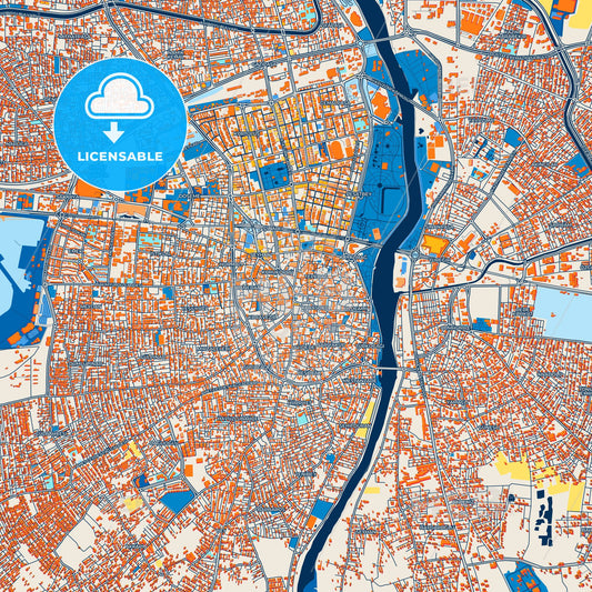 Colorful Adana Street Map with Labels and Buildings