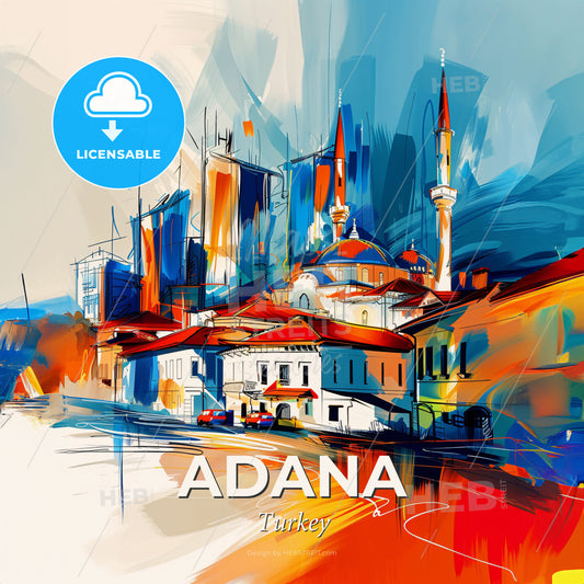 Vibrant Adana, Turkey - A Painting Of A City - Square format print template